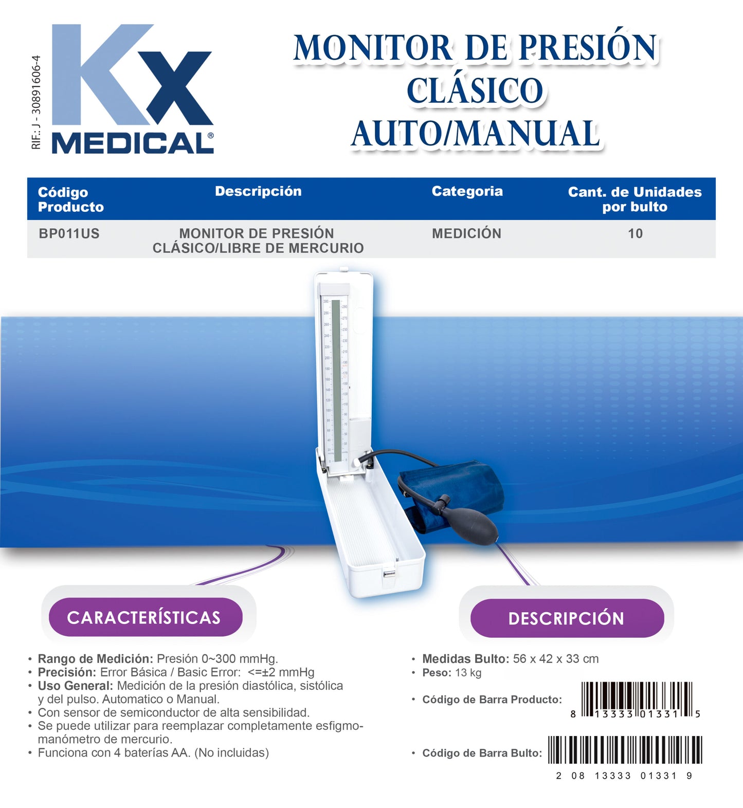 Tensiómetro Clásico Libre de Mercurio (BP011US)