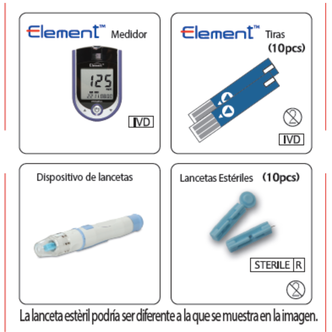 Combo Element = 1 Set de Glucometro + 1 Caja de tiras de 50 Uds (EL023CR)