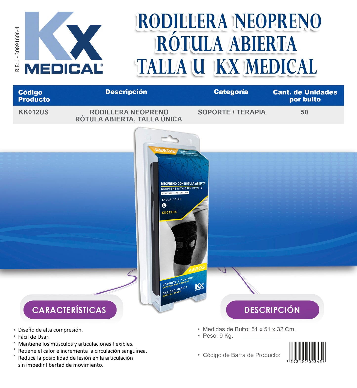 Rodillera de Neopreno Ajustable Universal (KK012US)