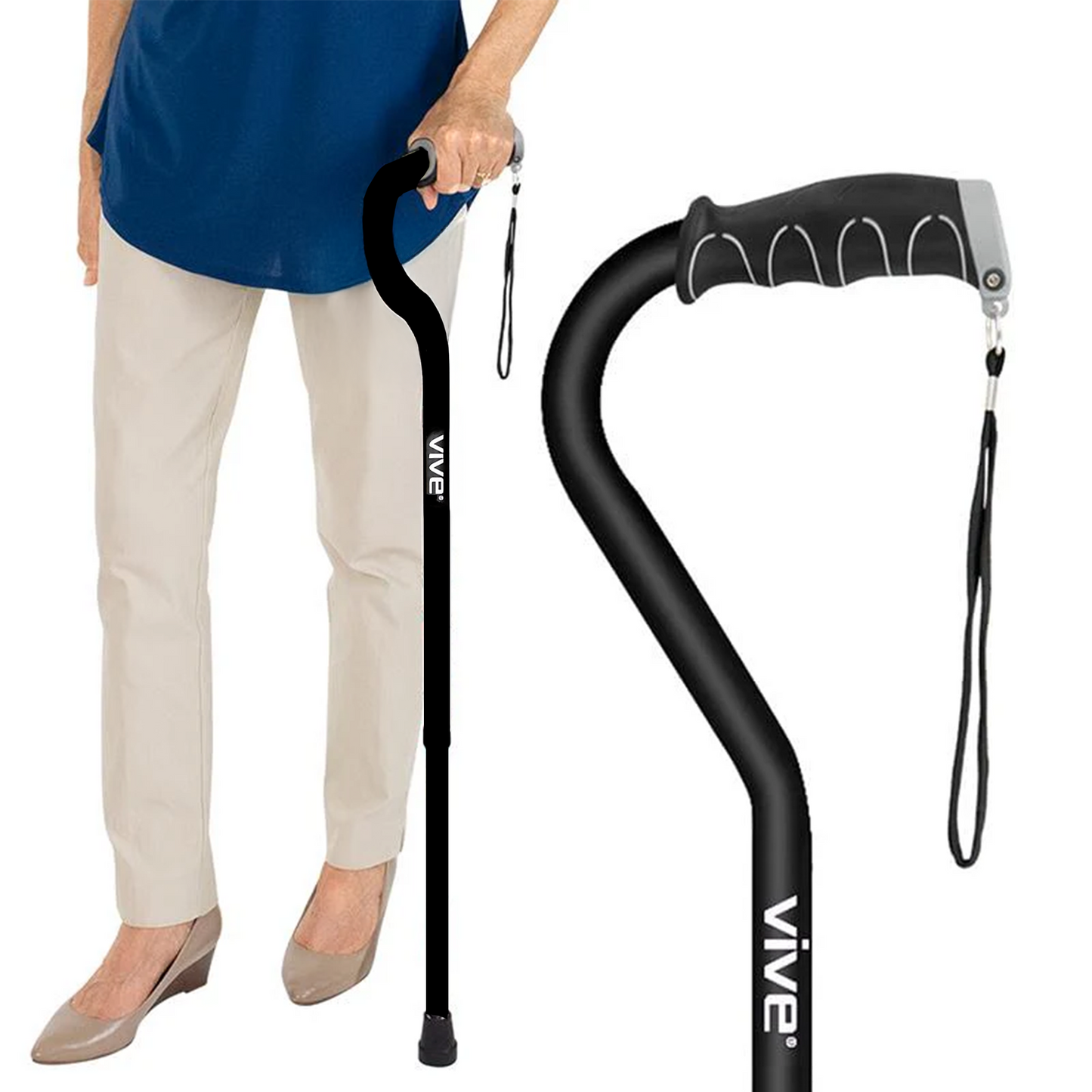 Bastón Ortopédico Ergonómico Ajustable Color Negro (MOB1002BLK)