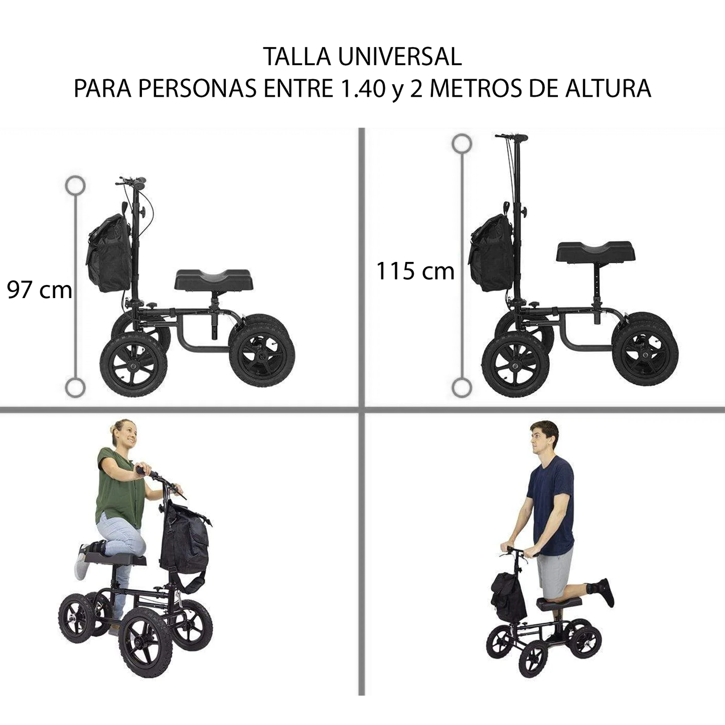 Andador de Rodilla Todo Terreno Color Negro (MOB1019BLK)