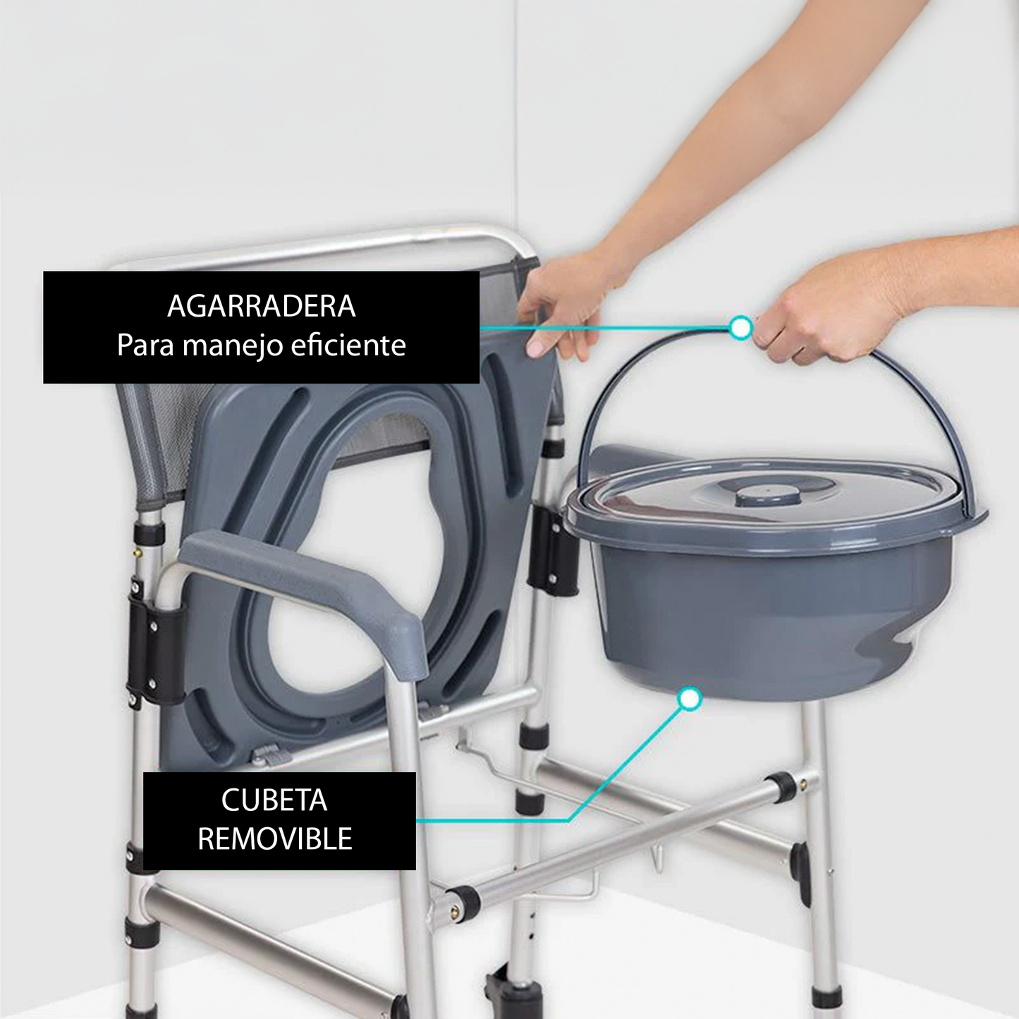 Silla de Ruedas de Transporte 3 en 1 para Ducha y con Inodoro (MOB1115)