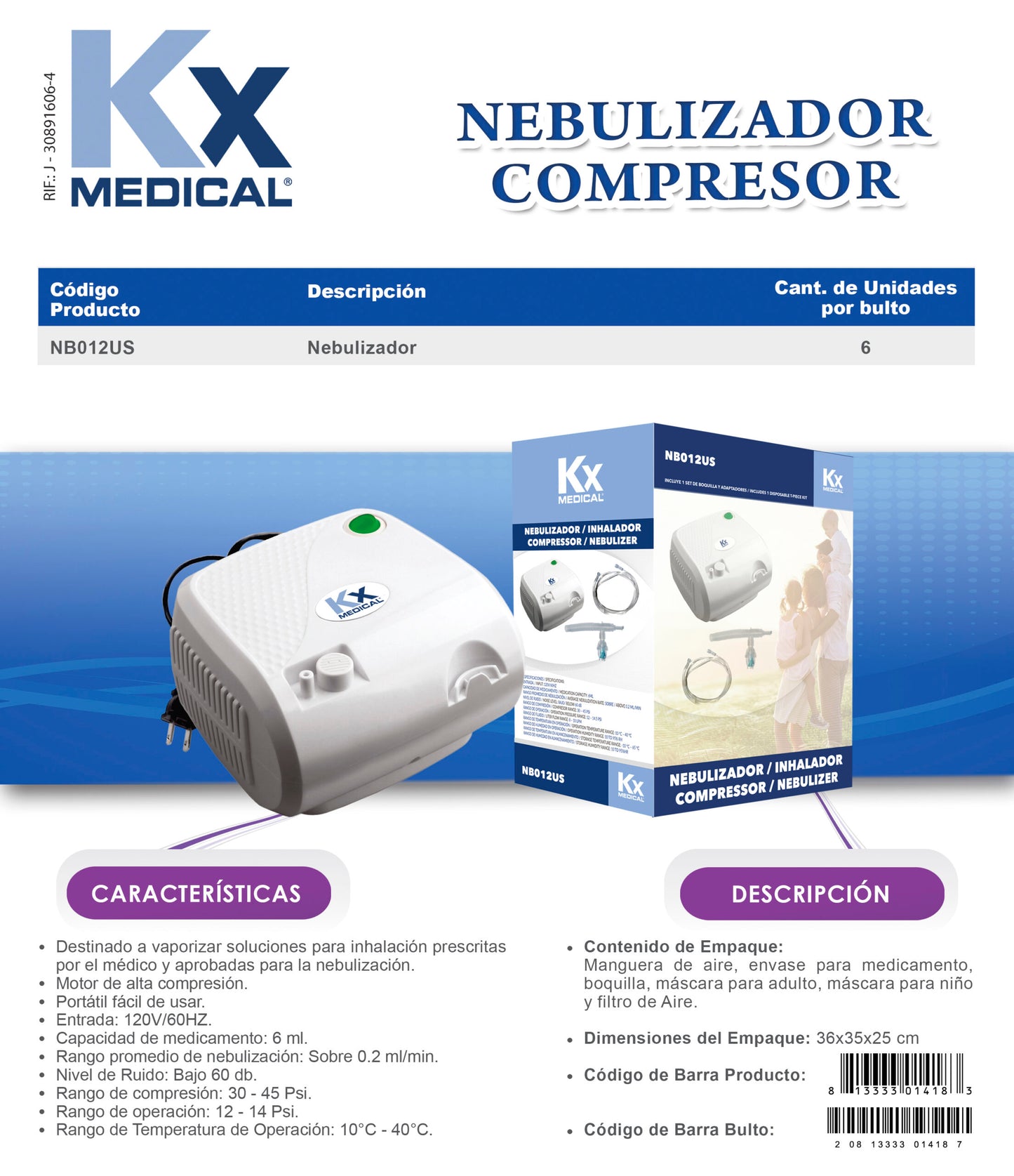 Nebulizador Marca KX Compresor Kit (NB012US)