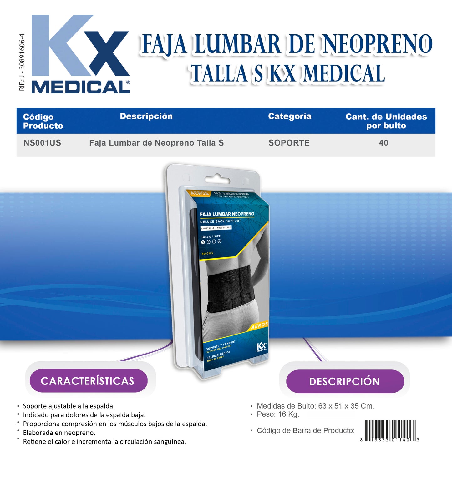 Faja Lumbar de Neopreno (NS001-002-003-004US)