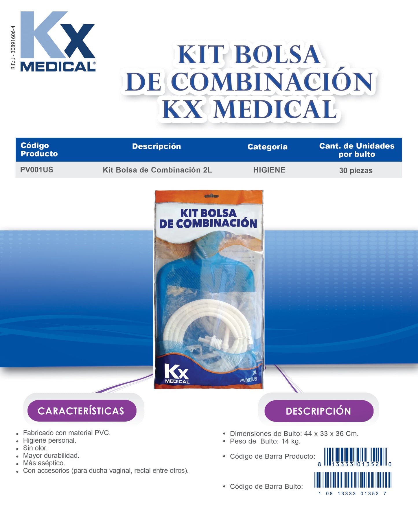 Kit Bolsa de Combinación PVC Azul 2000ML (PV001US)