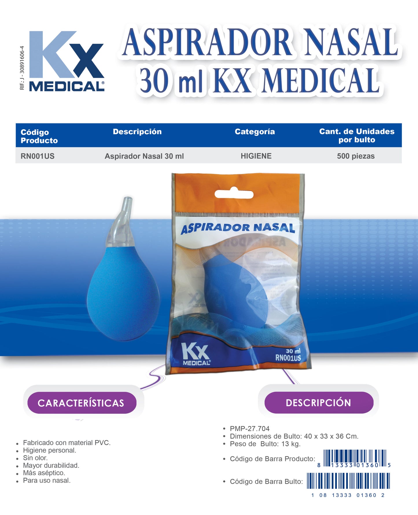 Aspirador Nasal, PVC azul (RN001US)