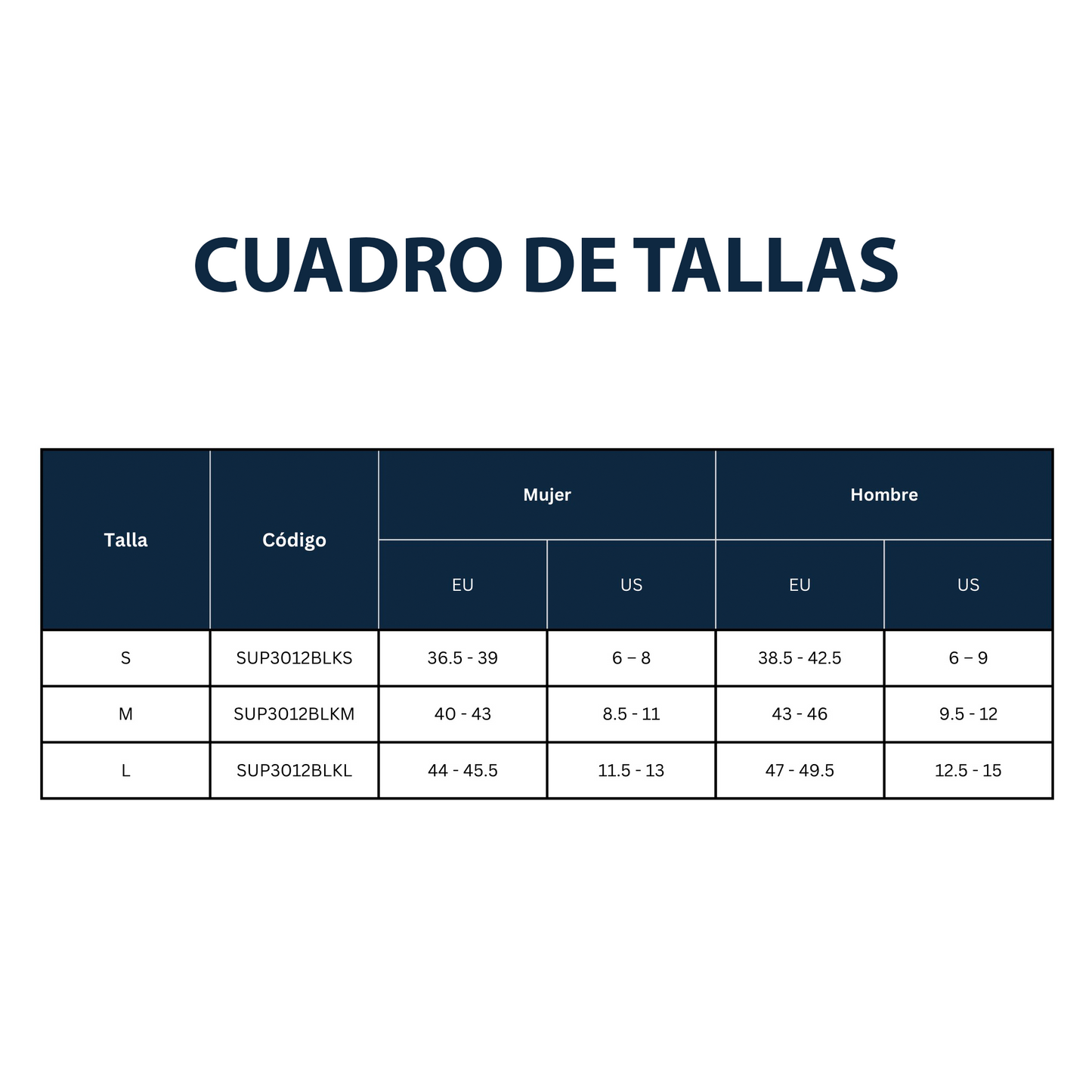 Medias de Compresión Deportiva Color Negro (S SUP3012BLKS, M SUP3012BLKM, L SUP3012BLKL)