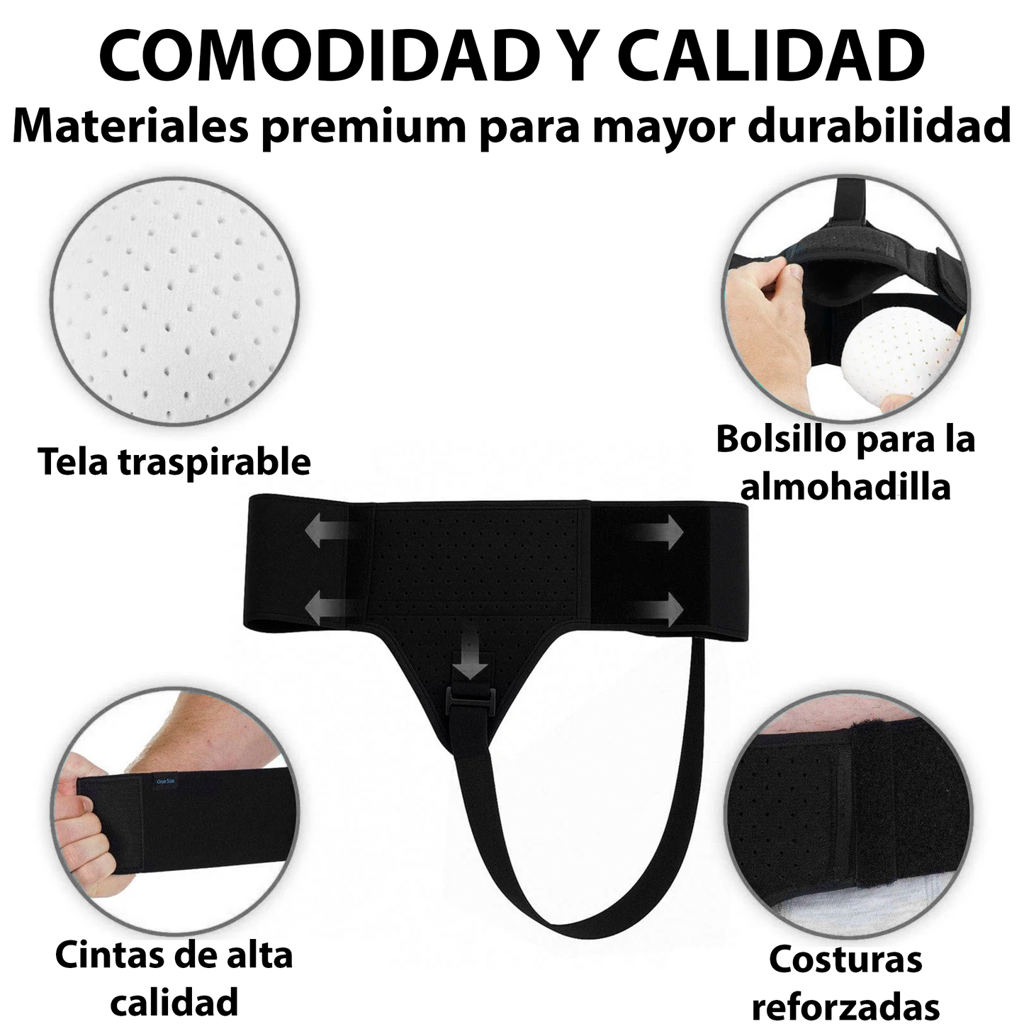 Faja Inguinal para Hernia con Compresión Ajustable (SUP3062BLKUNI)
