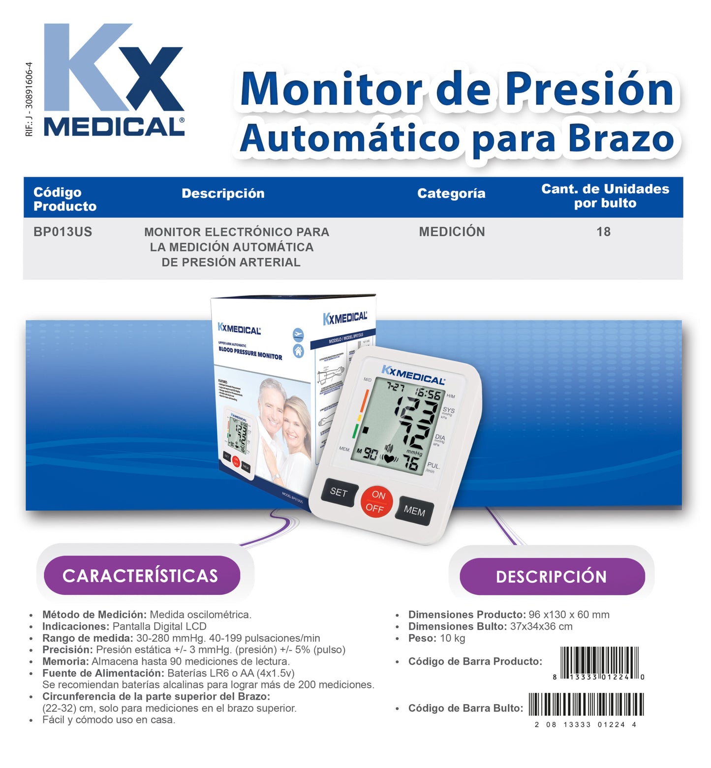 Monitor de Presión Automático Brazo Superior (BP013US)