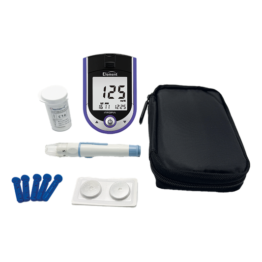 Combo Element - Incluye: 1 Set de Medidor de Glucosa Digital Multiusuario + 1 Caja con 50 Tiras Reactivas (EL023CR)