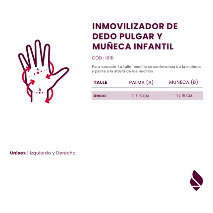 Férula inmovilizadora de neopreno para muñeca y pulgar en talla infantil