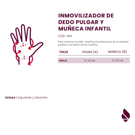 Férula inmovilizadora de neopreno para muñeca y pulgar en talla infantil