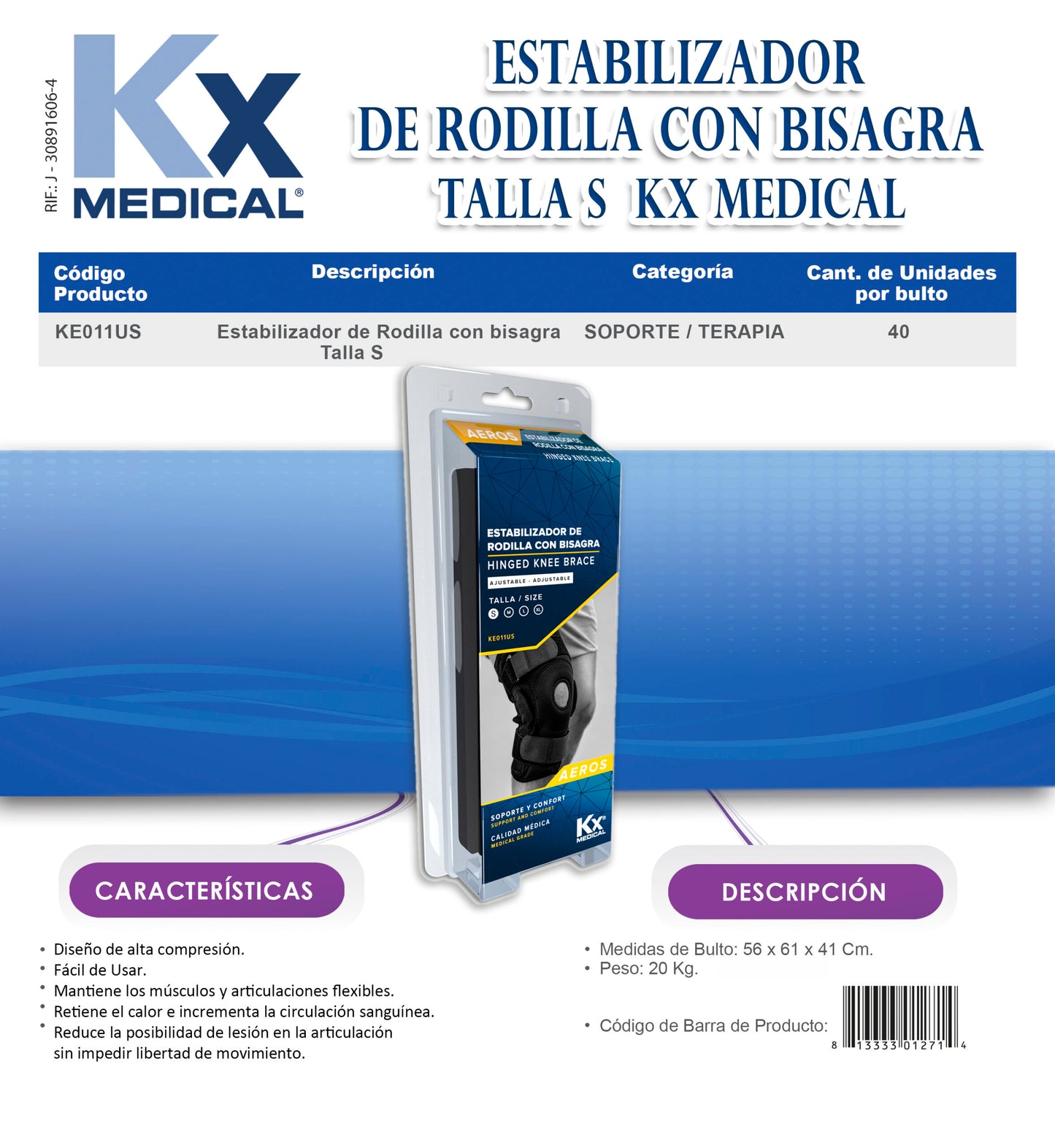 Rodillera Estabilizadora con Bisagra Neopreno (KE011-012-013-014US)