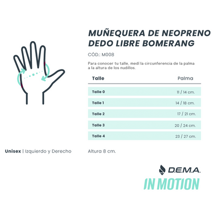 Muñequera de neopreno tipo boomerang con aperturas para dedos libres