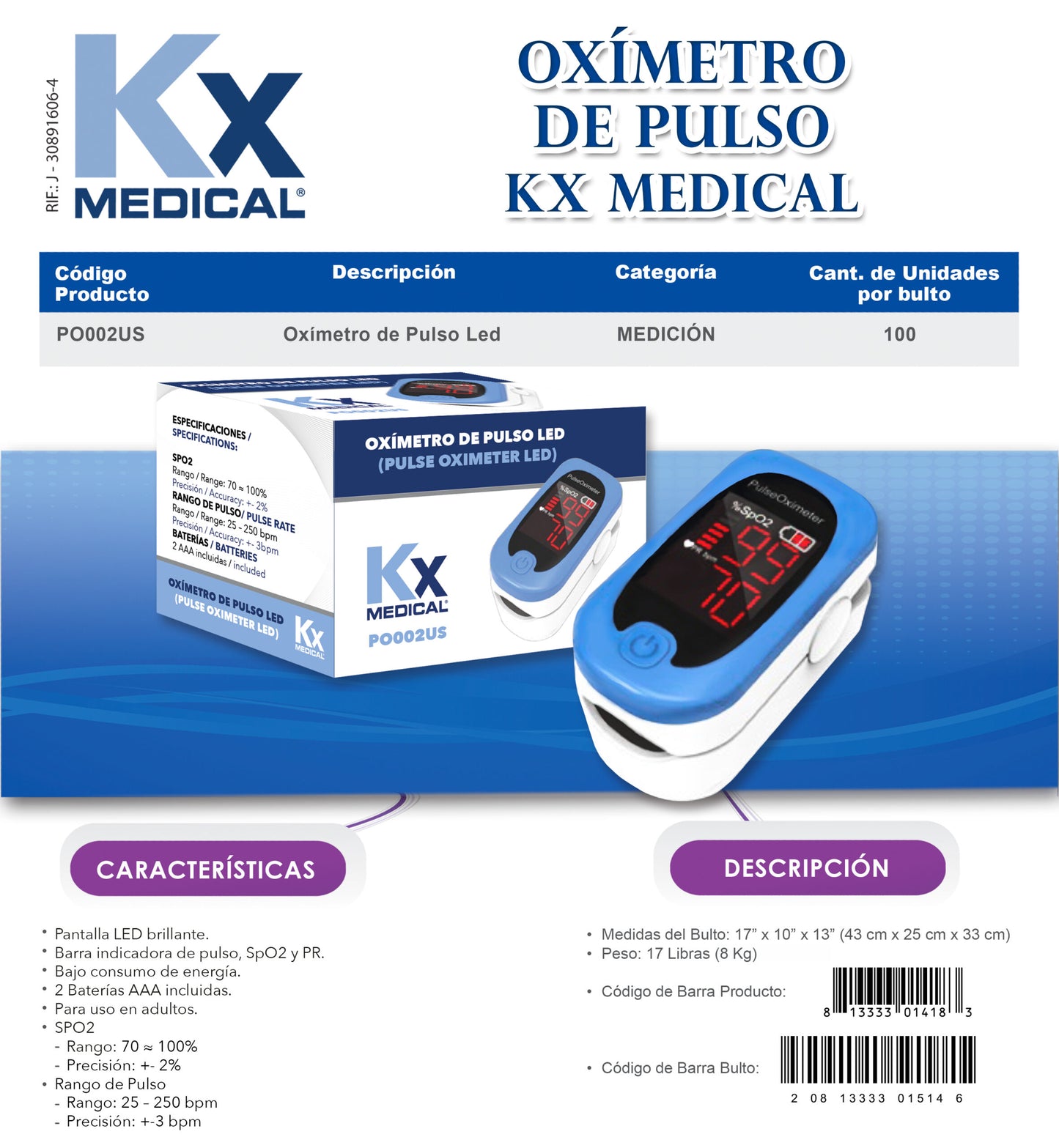 Oximetro de Pulso LED Kx Medical (PO002US)