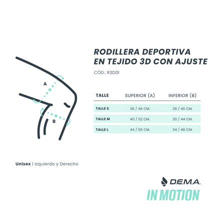 Rodillera deportiva tejido 3D con ajuste en 8