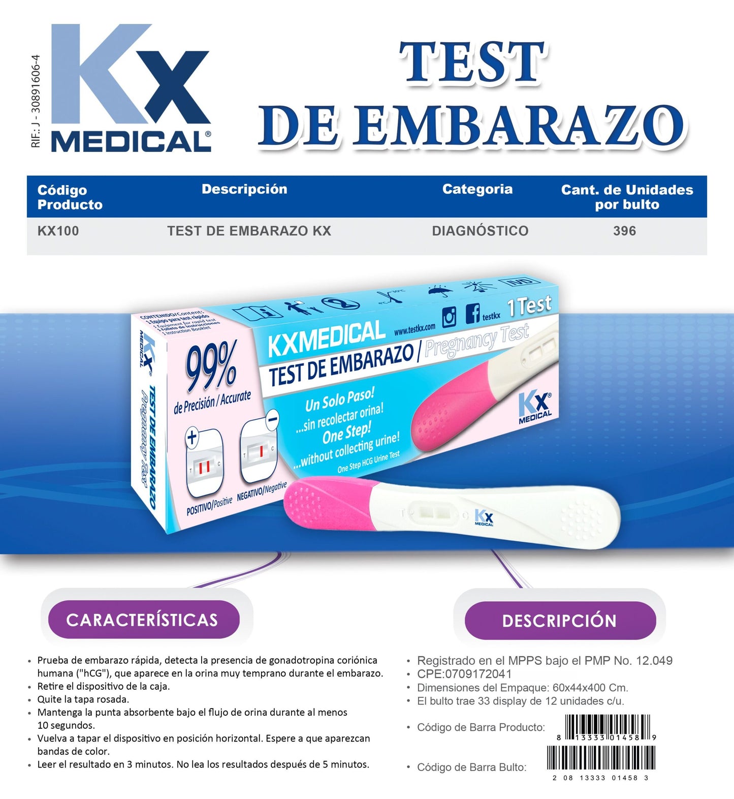 Test de Embarazo Rápido Caja 12 Unidades (Prueba de HCG) (RT002US)