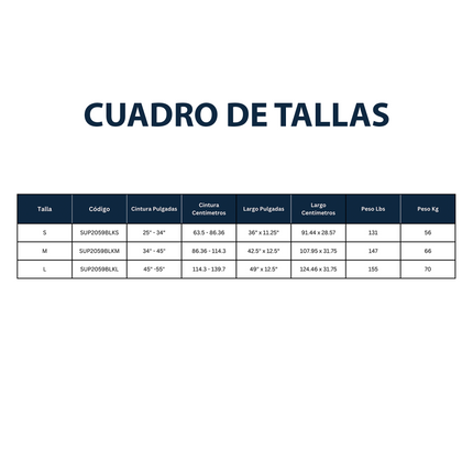 Faja para la Espalda con Soporte Cruzado (S SUP2059BLKS, M SUP2059BLKM y L SUP2059BLKL)