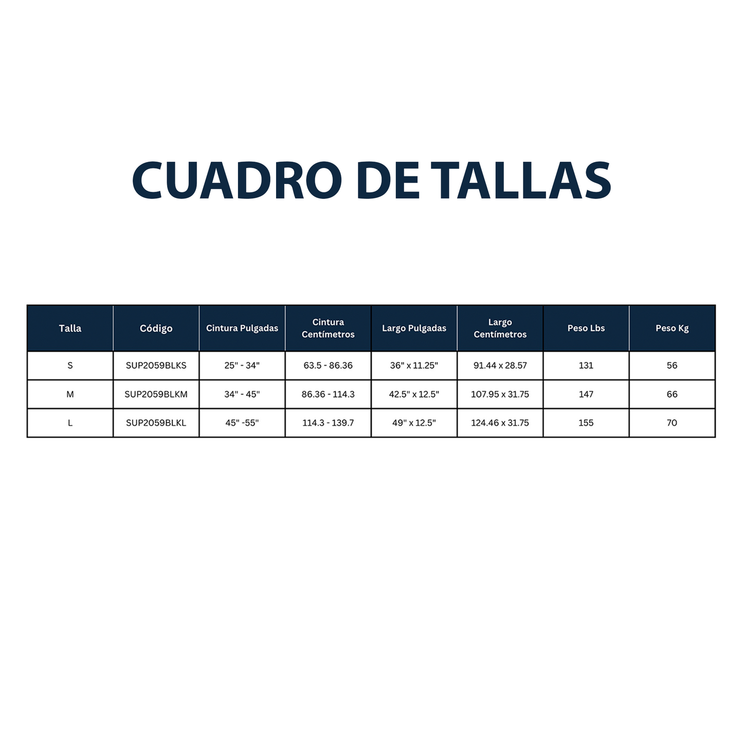Faja para la Espalda con Soporte Cruzado (S SUP2059BLKS, M SUP2059BLKM y L SUP2059BLKL)