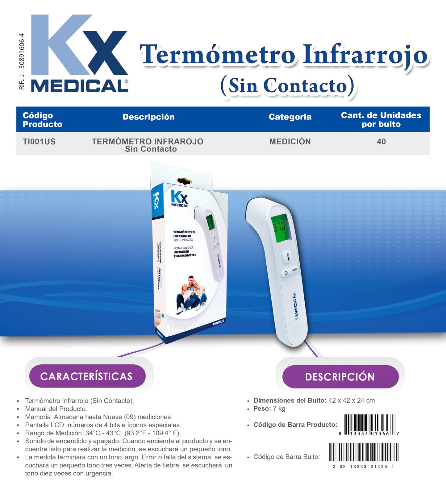 Termómetro Digital Infrarrojo KX Medical (TI001US)