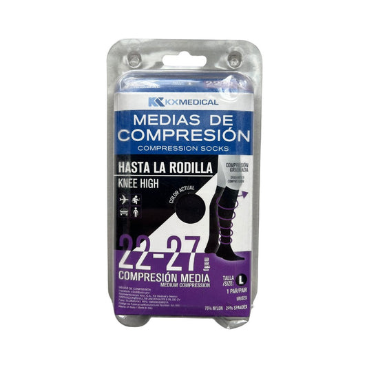 Medias de Compresión 22-27 Unisex Punta Cerrada hasta la Rodilla Color Negras